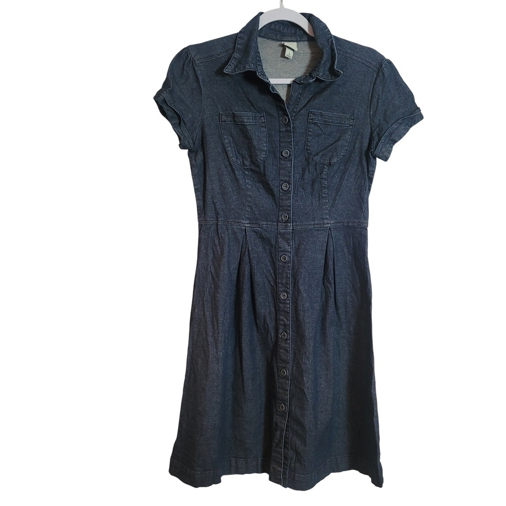 Merona Womens Dark Wash Denim Button Front Short Sleeve Shirt Dress Size 4 Y2K